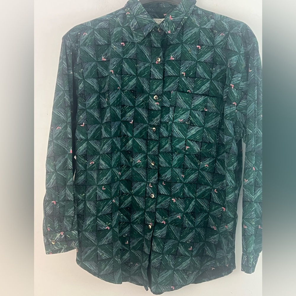 Vintage Vision I Cotton Micro Corduroy Shirt Medium Green Geometric